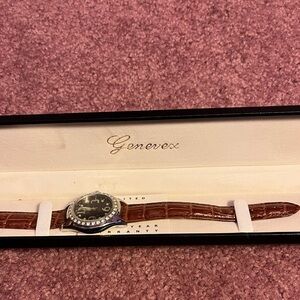 Silver and Brown Leather Women's Watch